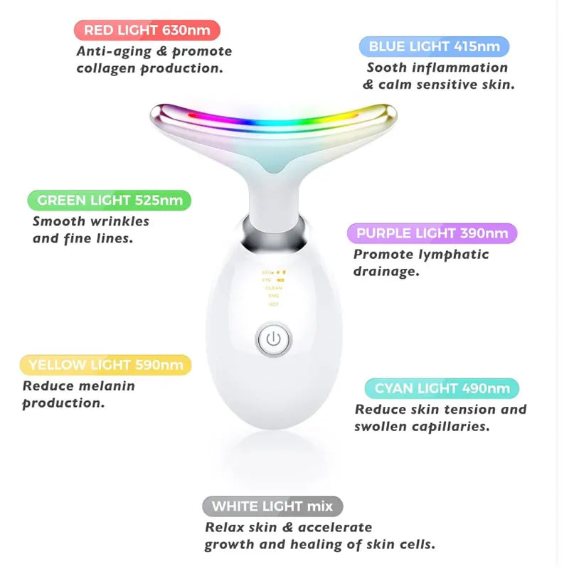 Masseur électrique pour le visage et le cou, 3 couleurs/7 couleurs, dispositif de raffermissement de la peau, Instrument de beauté LED, dissolvant de rides