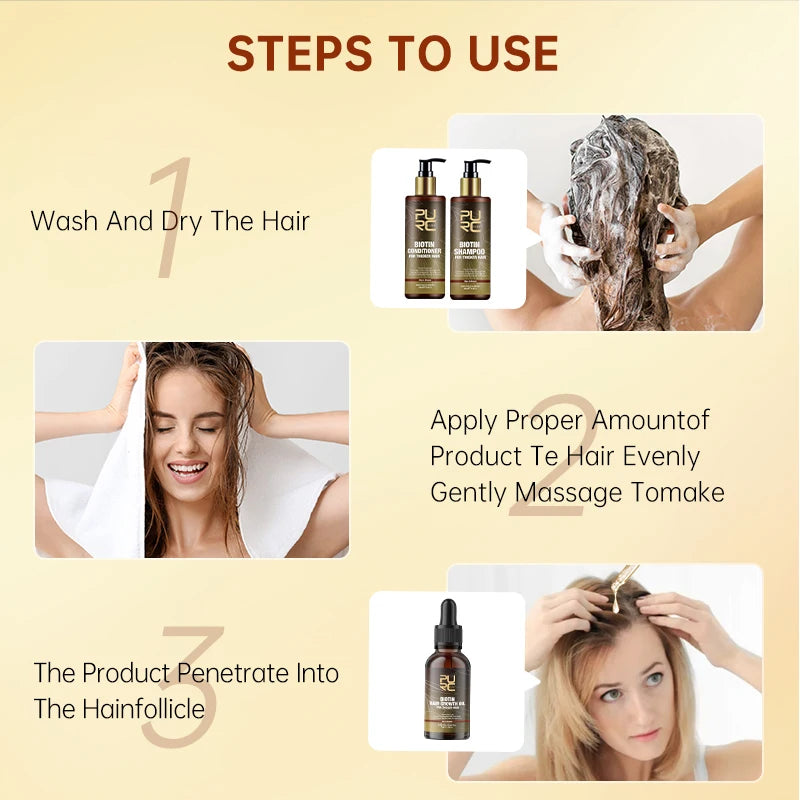PURC biotine croissance des cheveux shampooing Anti perte de cheveux réparation endommagé frisottis huile d'argan traitement du cuir chevelu produits de soins capillaires