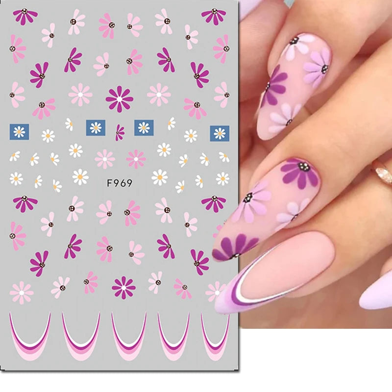 Autocollants 3D pour art des ongles , rose clair, violet, pétales de fleurs, décalcomanies pour décoration de manucure, salon de beauté, été
