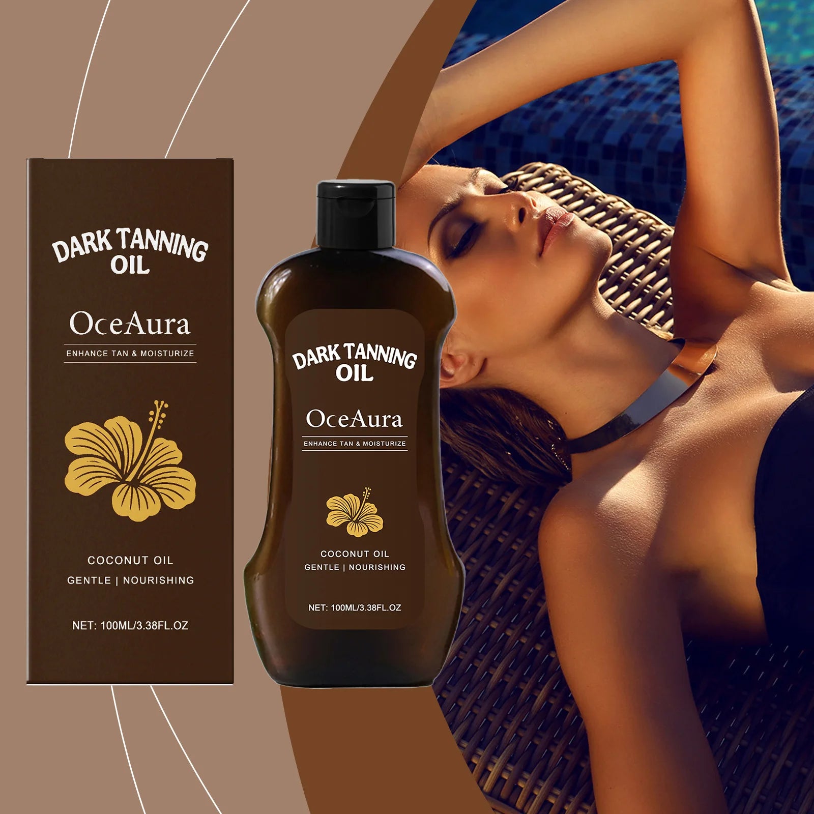 O  CEAURA huile de bronzage foncée de noix de coco bronzante longue durée sans soleil, Lotion pour le corps 100ml