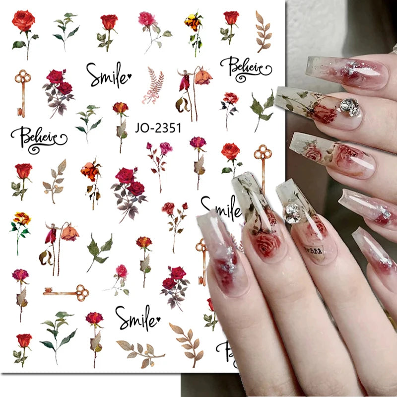 Autocollants 3D pour art des ongles , rose clair, violet, pétales de fleurs, décalcomanies pour décoration de manucure, salon de beauté, été