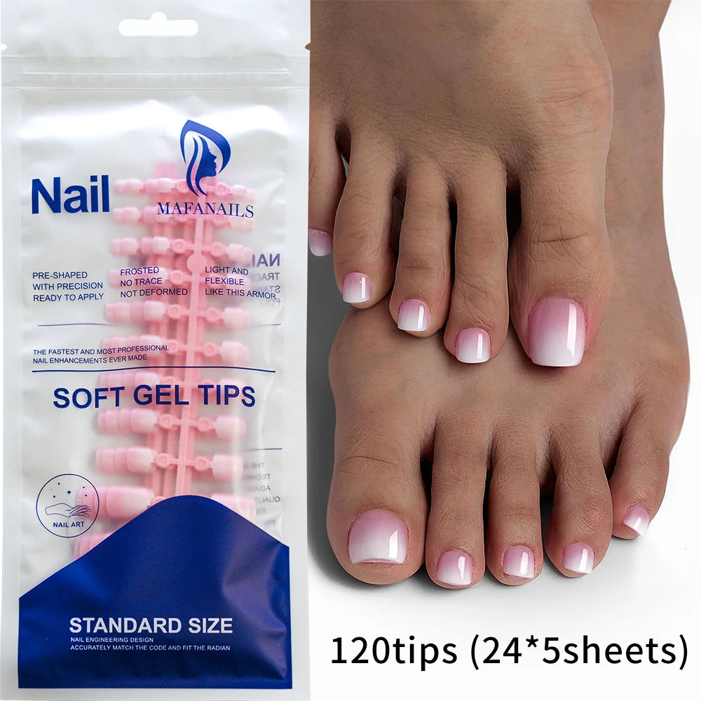 120 pièces/boîte pointe française ongles à pression système de couleur rose forme carrée ongles de pied longueur courte finition brillante faux ongles