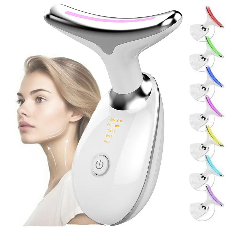 Masseur électrique pour le visage et le cou, 3 couleurs/7 couleurs, dispositif de raffermissement de la peau, Instrument de beauté LED, dissolvant de rides