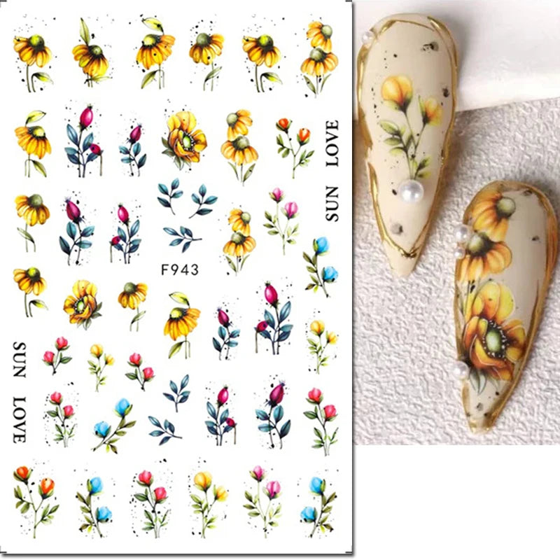 Autocollants 3D pour art des ongles , rose clair, violet, pétales de fleurs, décalcomanies pour décoration de manucure, salon de beauté, été