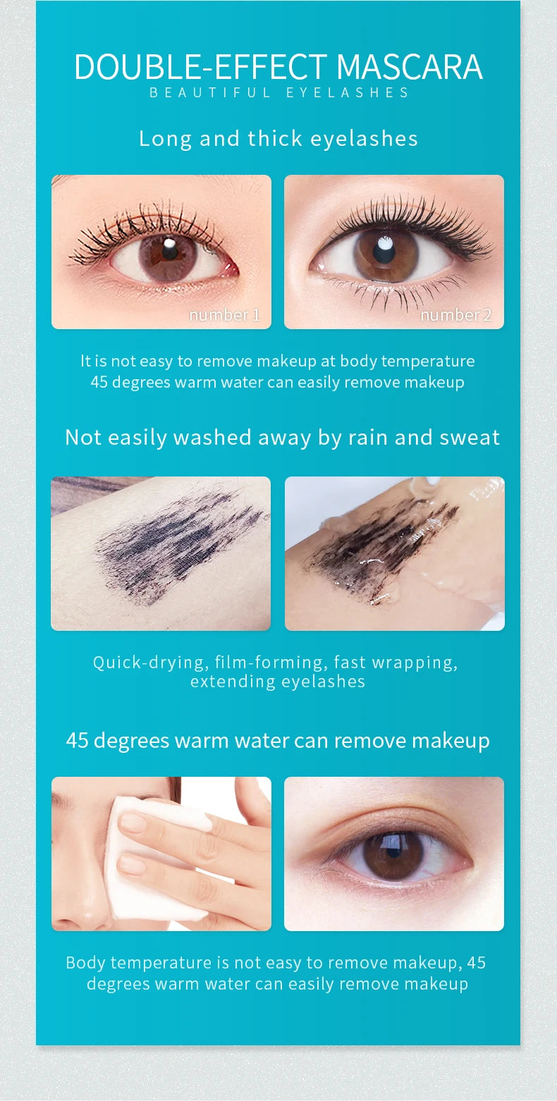 InjFiber-Mascara imperméable double en un, extension de cils, noir, optique, allongement des cils, cosmétiques