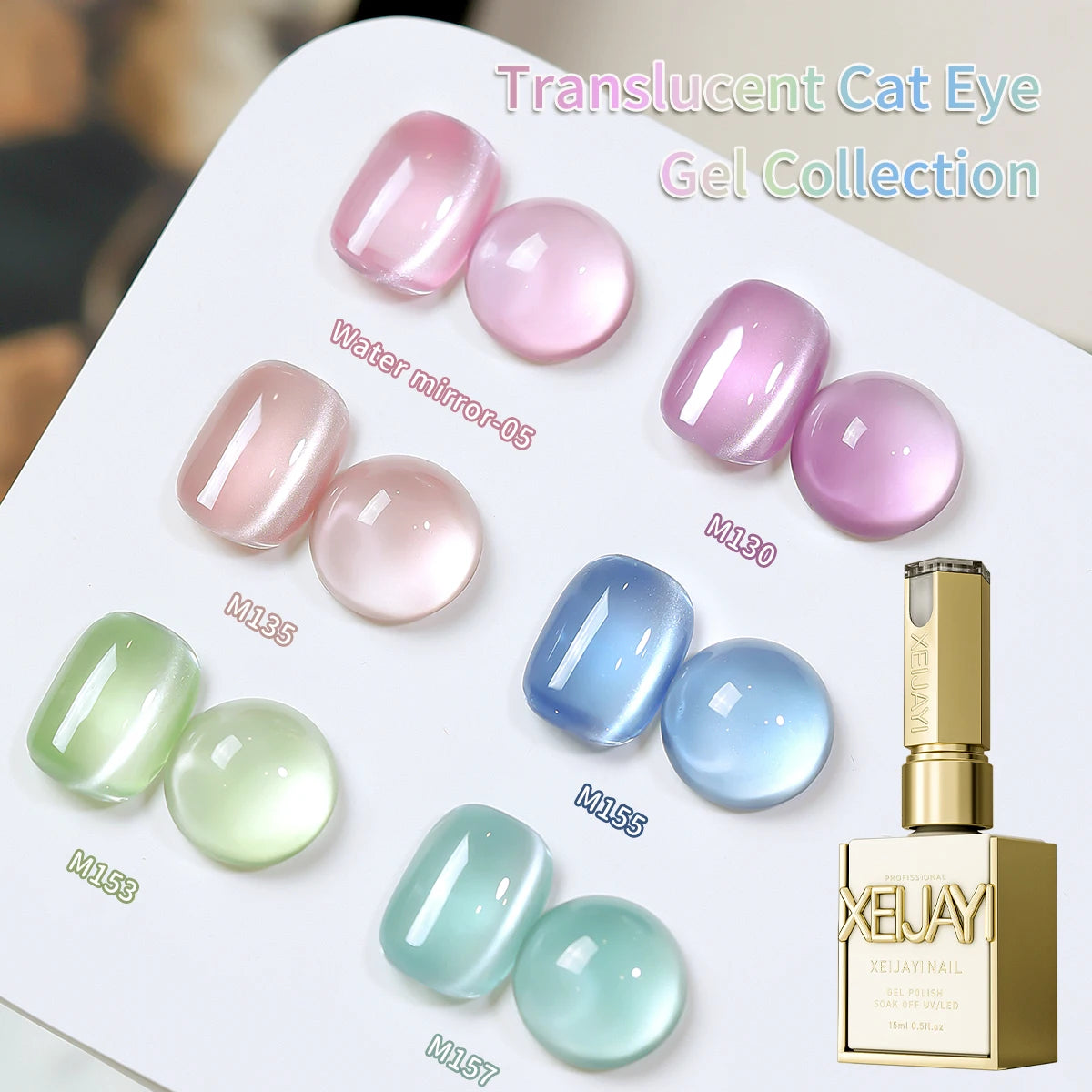 XEIJAYI 6pcs 15ML Translucide œil de chat Gel vernis à ongles Ensemble Semi-permanent Nail Art Soaking UV LED Nail Salon DIY Nail Salon Gel