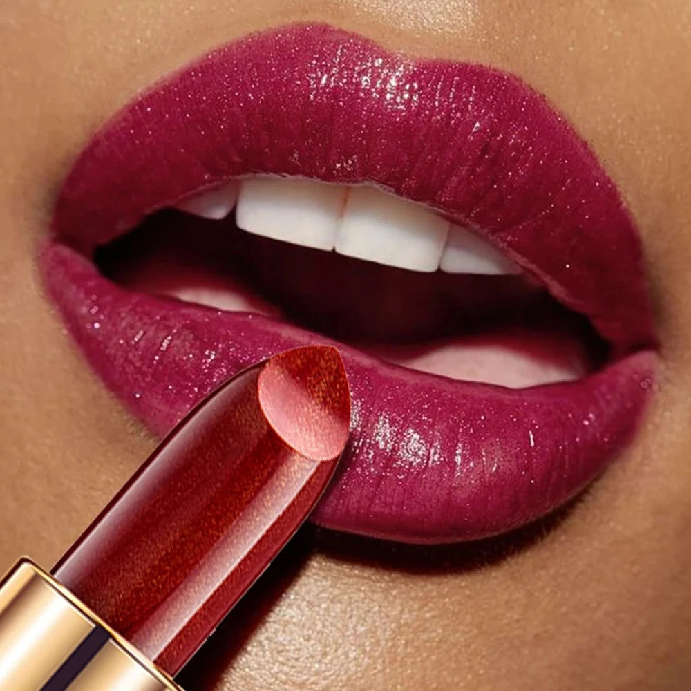 Rouge à lèvres brillant doré tube noir, rouge à lèvres hydratant perle 9 couleurs disponibles