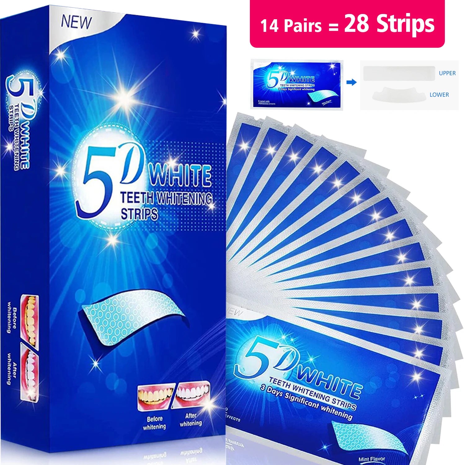 Bandes de blanchiment des dents 5D 7/14 paires de bandes de blanchiment en gel Élimination des taches Bande de soins d’hygiène bucco-dentaire Outils de blanchiment dentaire Dents