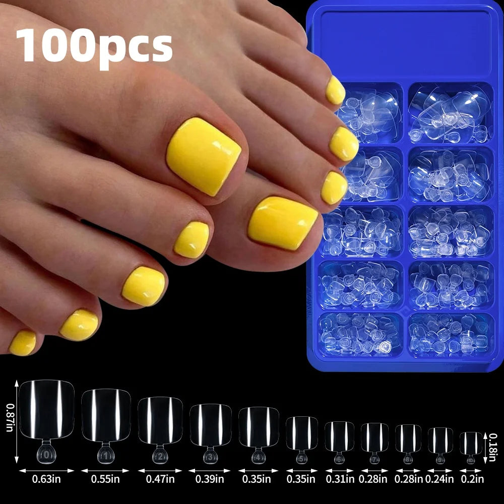 120 pièces/boîte pointe française ongles à pression système de couleur rose forme carrée ongles de pied longueur courte finition brillante faux ongles