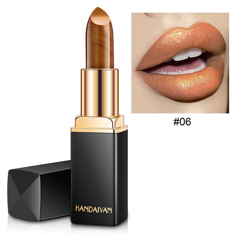 Rouge à lèvres brillant doré tube noir, rouge à lèvres hydratant perle 9 couleurs disponibles