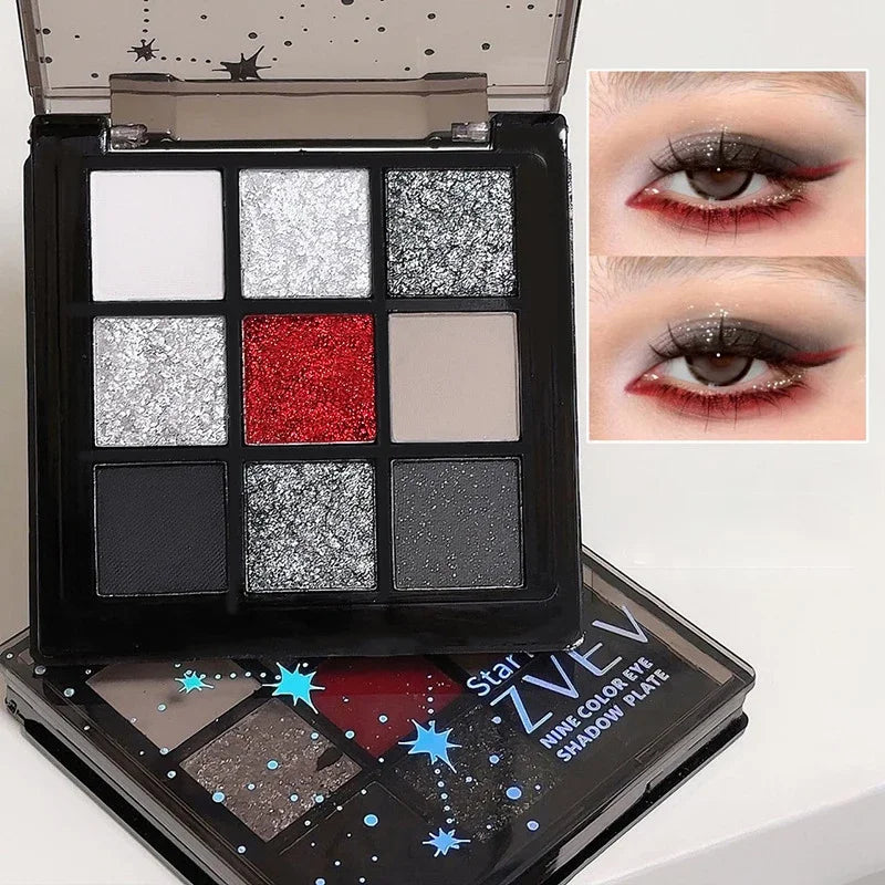 Ombre à paupières Noir Rouge Punk Fumé 9 Couleur Perle Froid Couleur Sombre Maquillage Ombre à Paupières Palette Durable Ombre à Paupières À Paillettes Imperméable