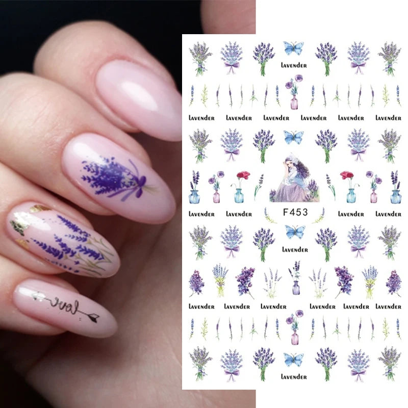 Autocollants 3D pour art des ongles , rose clair, violet, pétales de fleurs, décalcomanies pour décoration de manucure, salon de beauté, été
