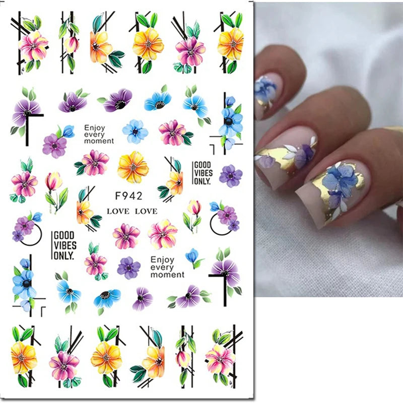 Autocollants 3D pour art des ongles , rose clair, violet, pétales de fleurs, décalcomanies pour décoration de manucure, salon de beauté, été