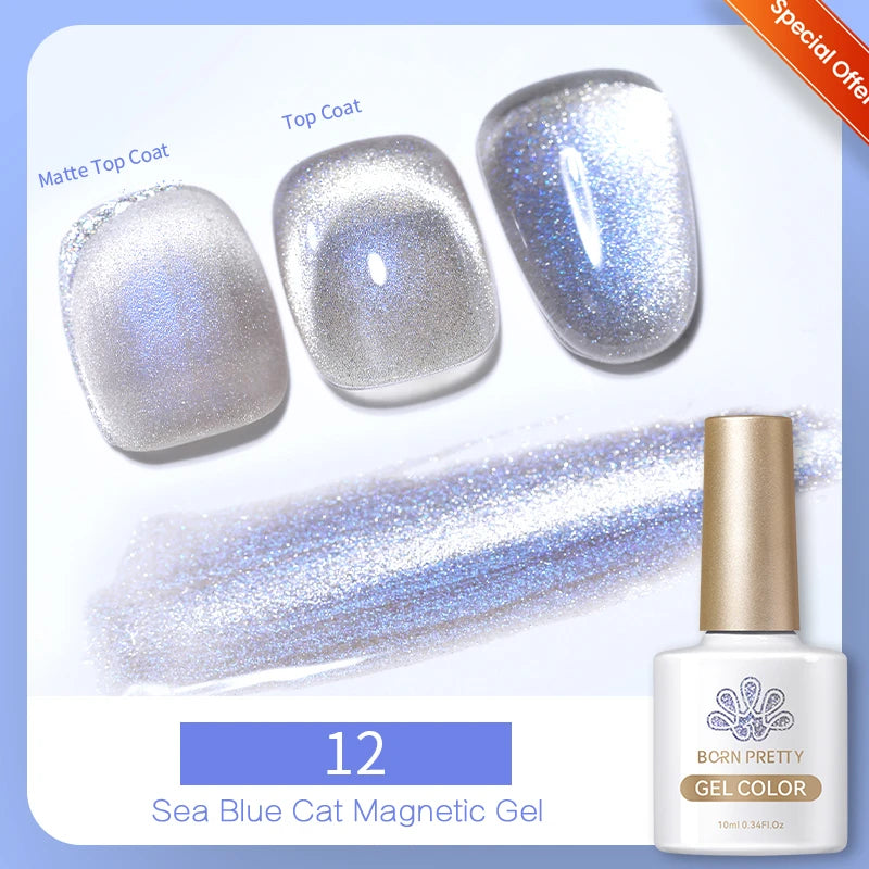 BORN PRETTY 10ml Gold Water Light Cat Magnetic Gel Polish Spaking Glitter Crystal Black Soak Off UV LED Vernis Manucure