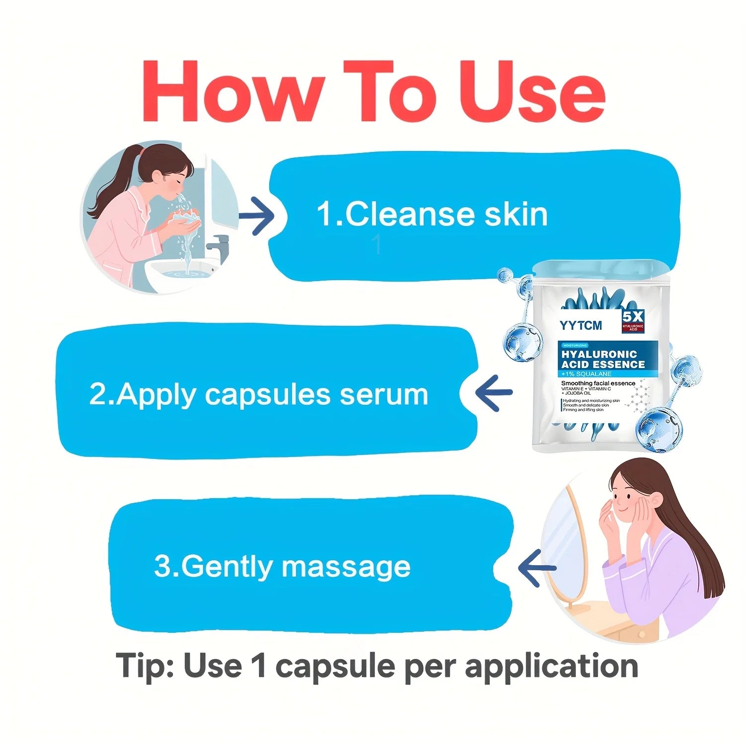capsule hydratante profonde d'acide hyaluronique, essence cutanée hydratante et éclaircissante (0,4 g x 30 capsules)/sac -1 sac
