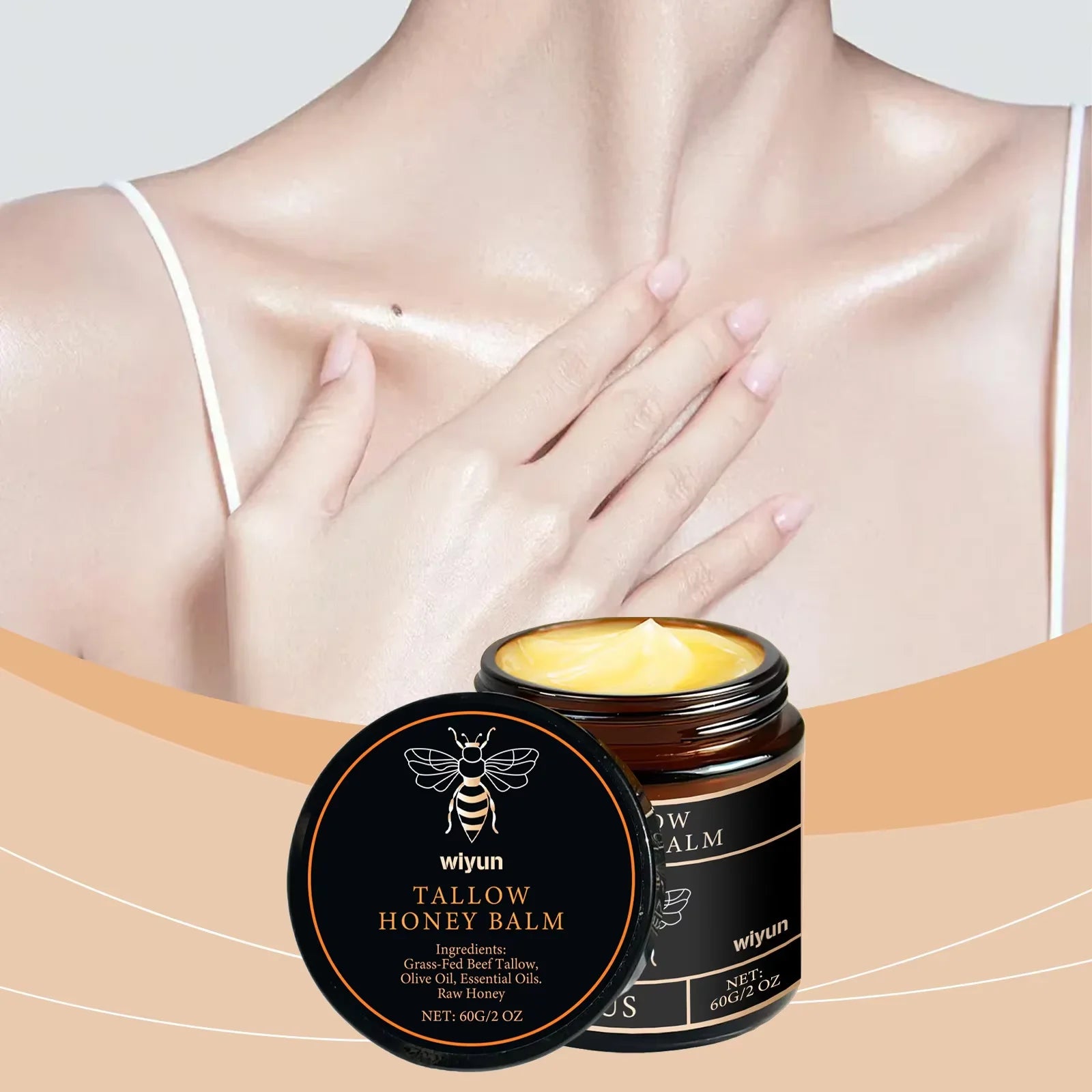 Baume au miel de suif brillant Hydratant pour la peau Enhacne Élasticité Améliorer la matité Décolorer les lignes fines Raffermissant le visage Crème hydratante pour le corps