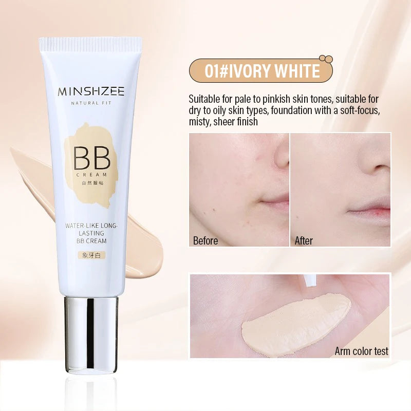 BB crème Fond de teint liquide hydratant, imperméable, longue durée, couleur ivoire, base naturelle, correcteur, maquillage léger et non collant