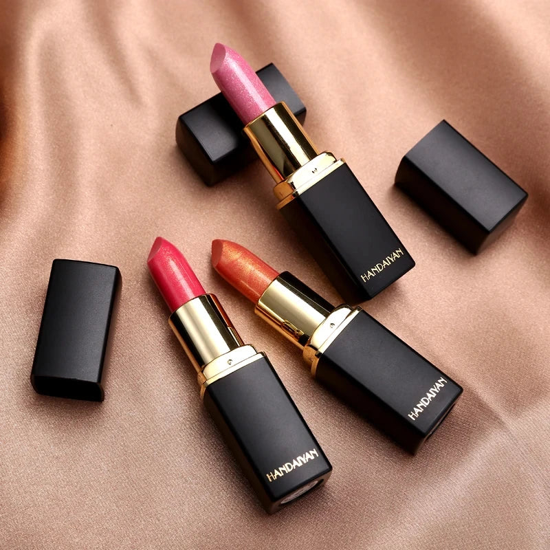 Rouge à lèvres brillant doré tube noir, rouge à lèvres hydratant perle 9 couleurs disponibles
