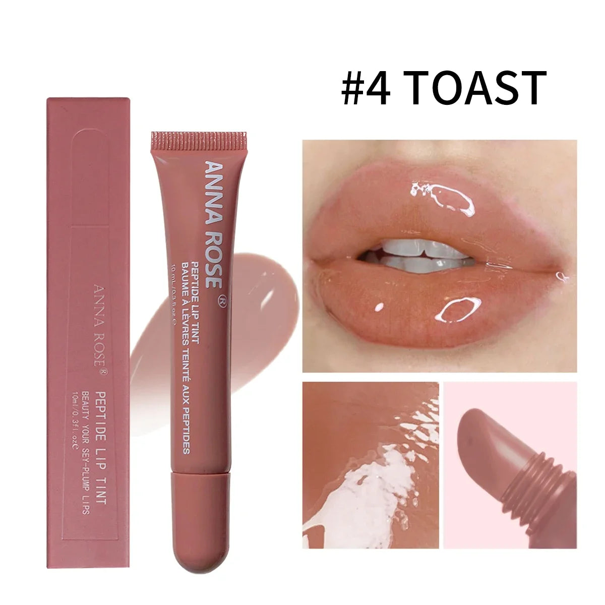 Ensemble de teinture pour lèvres infusée de peptide - 4 teintes de brillant de gelée, brillant à lèvres hydratant, couleur de lèvres brillante longue durée