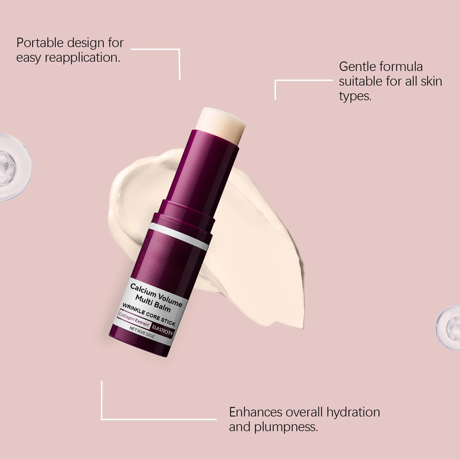 Baume Multi-Usages au Calcium Hydratant Anti-Âge Atténue les Rides Raffermissant Éclaircissant Nourrissant au Collagène Stick Hydratant