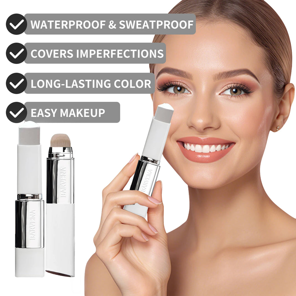 Bâton de fond de teint triangulaire à double extrémité avec pinceau, maquillage imperméable et anti-transpiration, longue durée, créant un effet rajeunissement