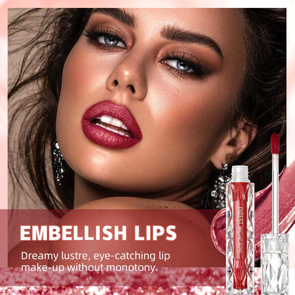 QIBEST diamant liquide rouge à lèvres hydratant longue durée violet scintillant imperméable brillant à lèvres cosmétiques mat paillettes rouge à lèvres