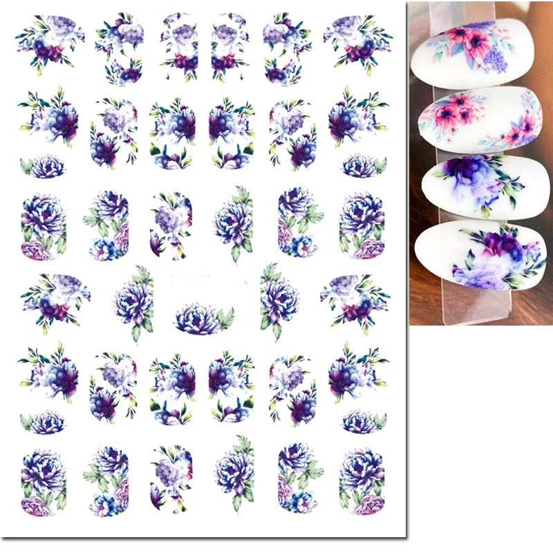 Autocollants 3D pour art des ongles , rose clair, violet, pétales de fleurs, décalcomanies pour décoration de manucure, salon de beauté, été