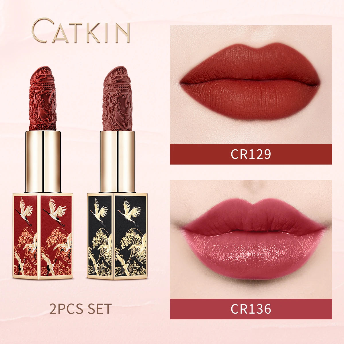 CATKIN-Rouge à lèvres 256 infusé de vitamine E, longue durée 24h, léger, doux et ultra hydratant, ensemble de 2 pièces