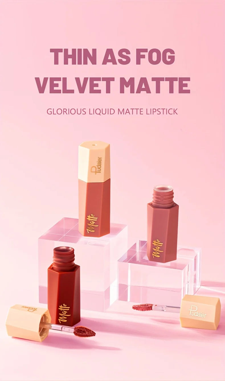 Rouge à lèvres  Pudaier liquide mat en velours, texture légère et fine comme une boue, cadeau de maquillage pour les lèvres imperméable longue durée pour les femmes