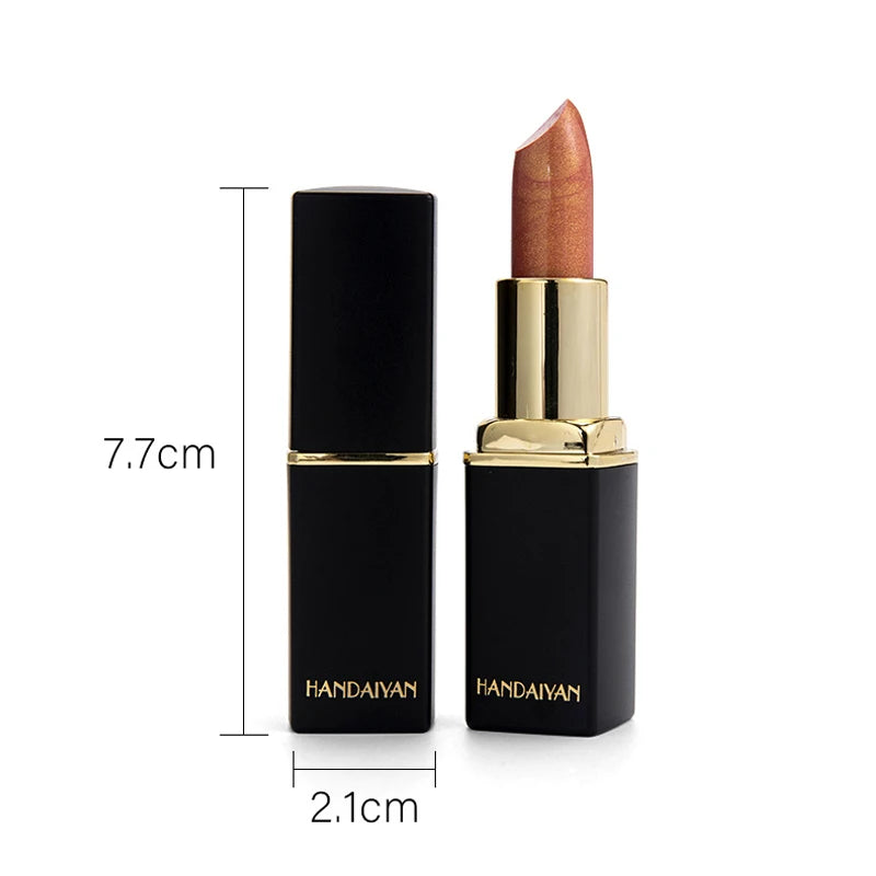 Rouge à lèvres brillant doré tube noir, rouge à lèvres hydratant perle 9 couleurs disponibles