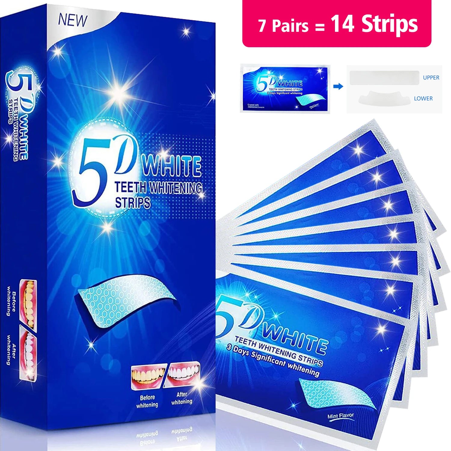 Bandes de blanchiment des dents 5D 7/14 paires de bandes de blanchiment en gel Élimination des taches Bande de soins d’hygiène bucco-dentaire Outils de blanchiment dentaire Dents