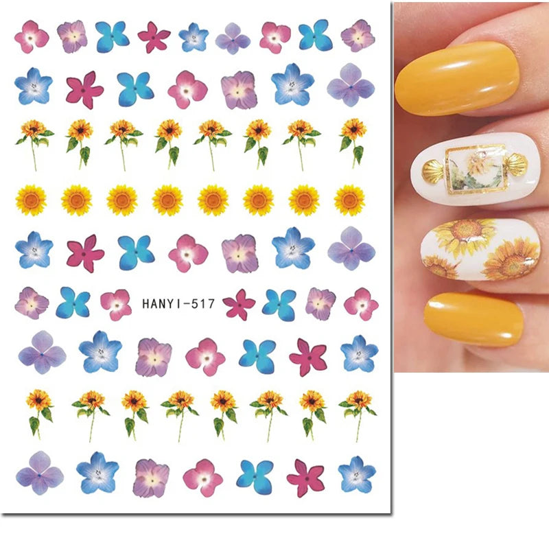Autocollants 3D pour art des ongles , rose clair, violet, pétales de fleurs, décalcomanies pour décoration de manucure, salon de beauté, été