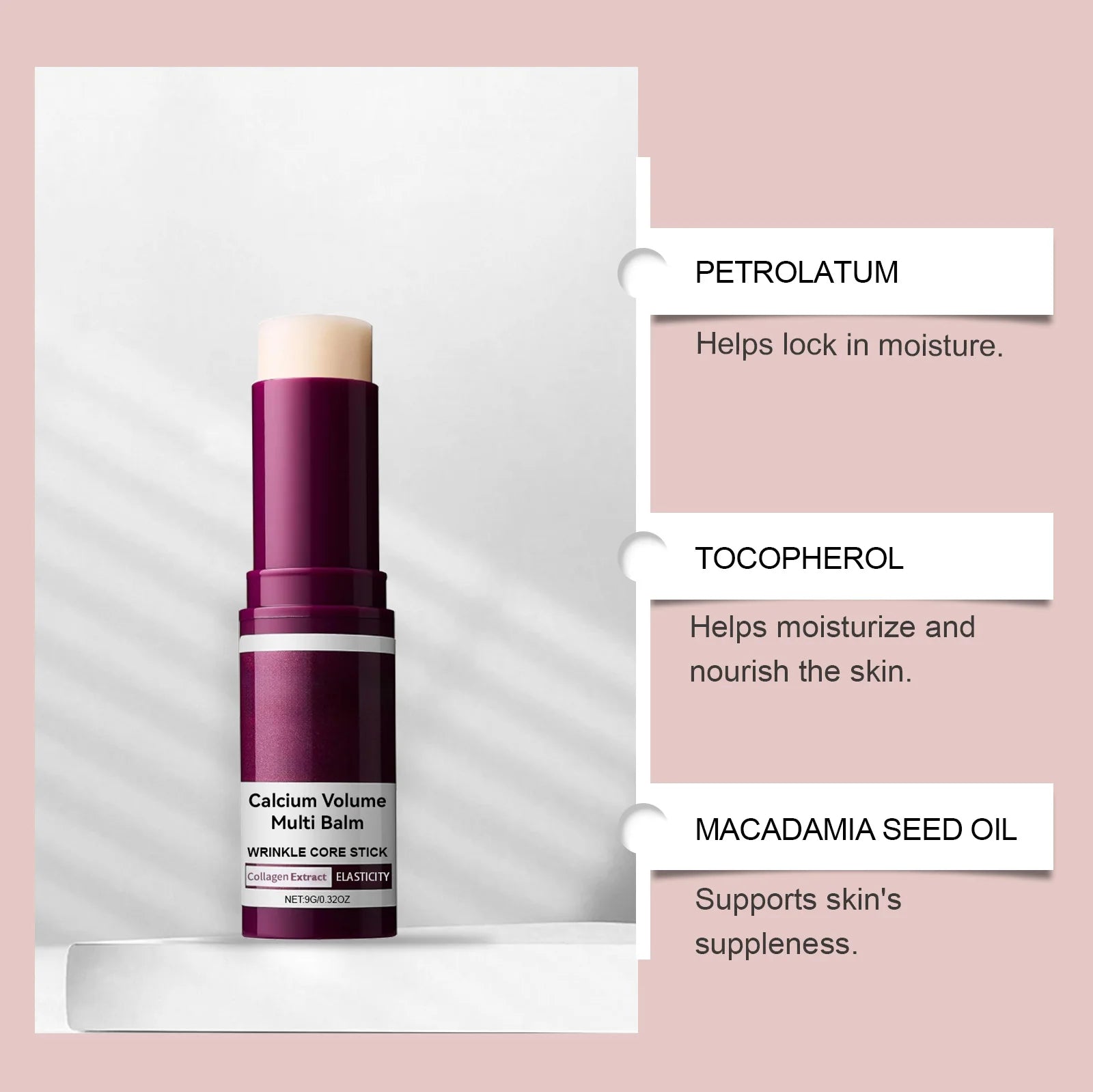 Baume Multi-Usages au Calcium Hydratant Anti-Âge Atténue les Rides Raffermissant Éclaircissant Nourrissant au Collagène Stick Hydratant