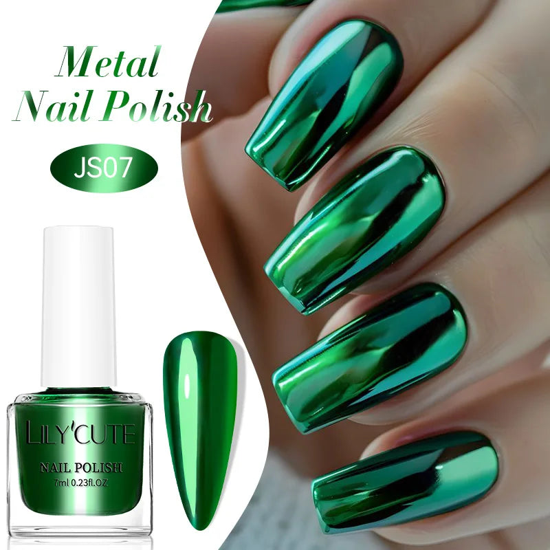 LILYCUTE 7ml Ultra Shine Vernis à ongles en métal longue durée Effet métallique Nail Art Vernis Bouteille en verre Séchage rapide à l’air