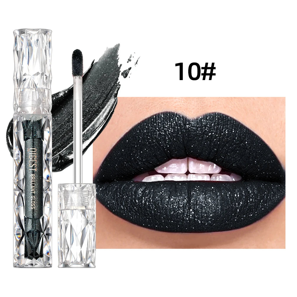 QIBEST diamant liquide rouge à lèvres hydratant longue durée violet scintillant imperméable brillant à lèvres cosmétiques mat paillettes rouge à lèvres
