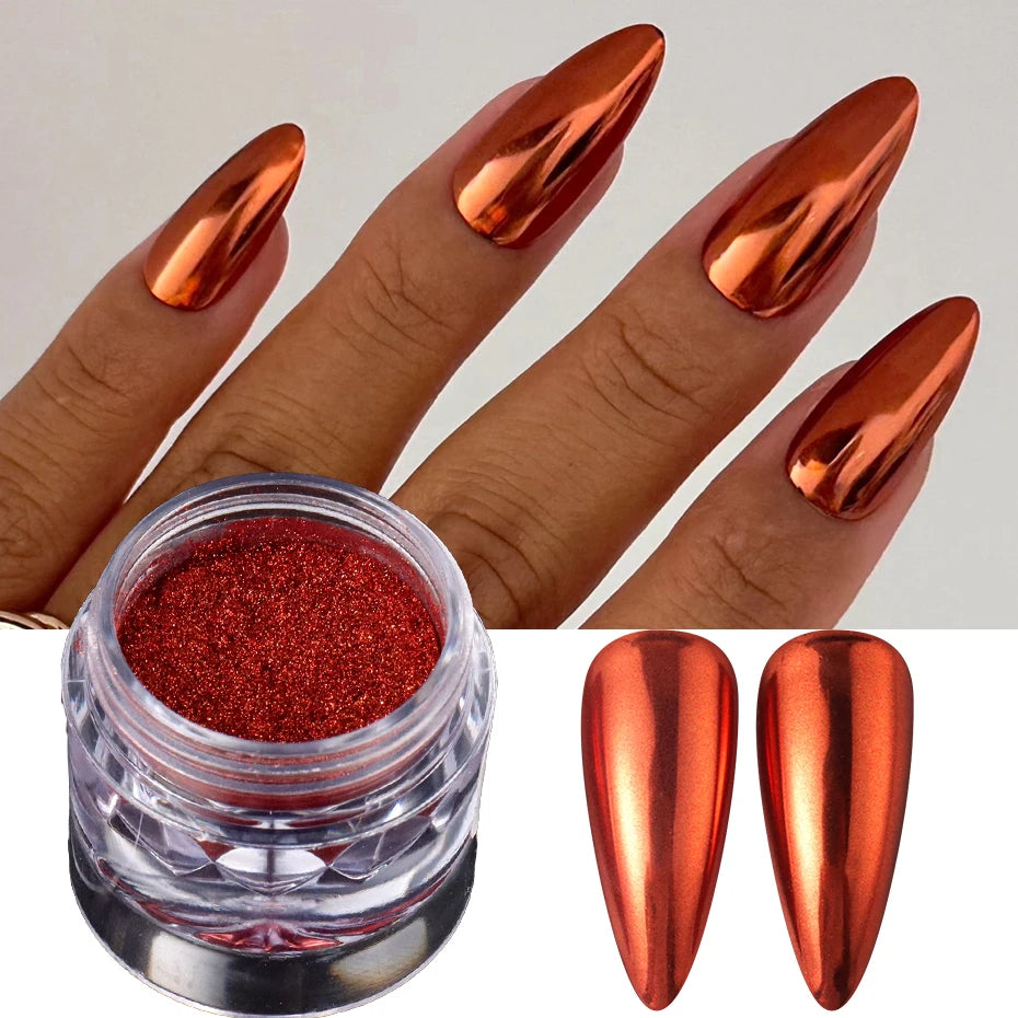Poudre de chrome rouge Pigment d’ongles Miroir métallique Nail Art Poudre de paillettes Poussière de frottement Charmes Ongles Décorations Manucure