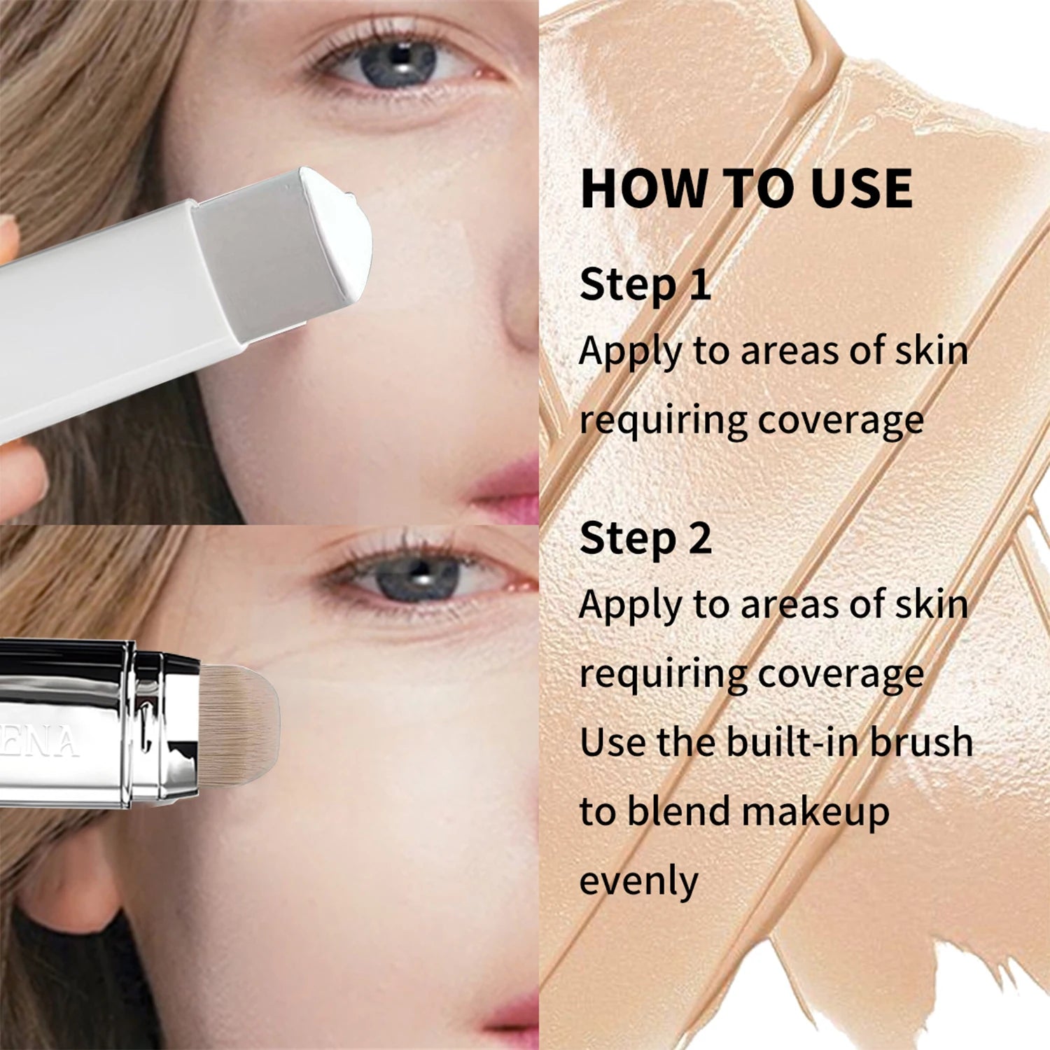 Bâton de fond de teint triangulaire à double extrémité avec pinceau, maquillage imperméable et anti-transpiration, longue durée, créant un effet rajeunissement