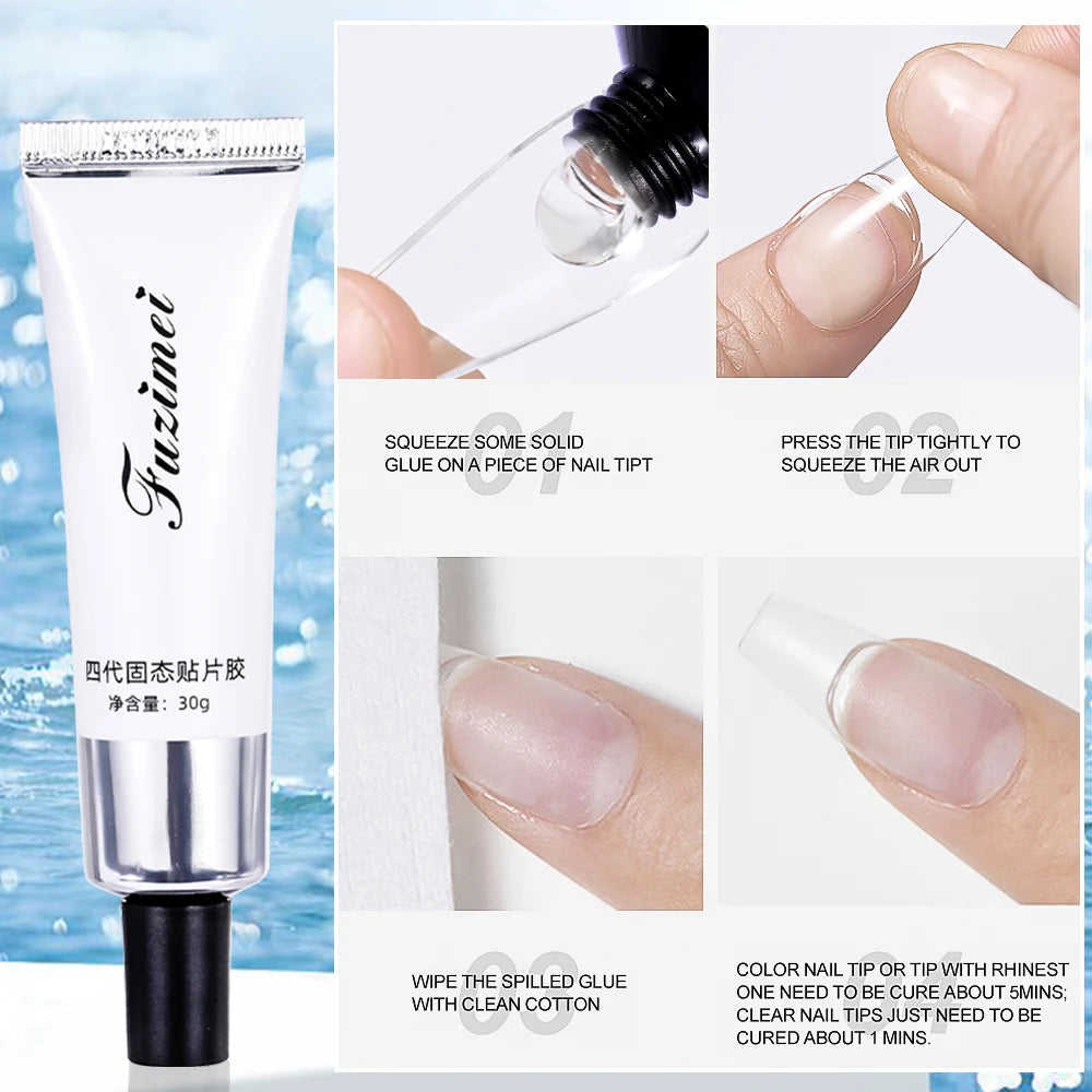 Gel d’extension d’ongles adhésif fort Tremper UV transparent Embouts d’ongles LED/Rhinestone Gel 30g Solid Patch Easy Stick Nail