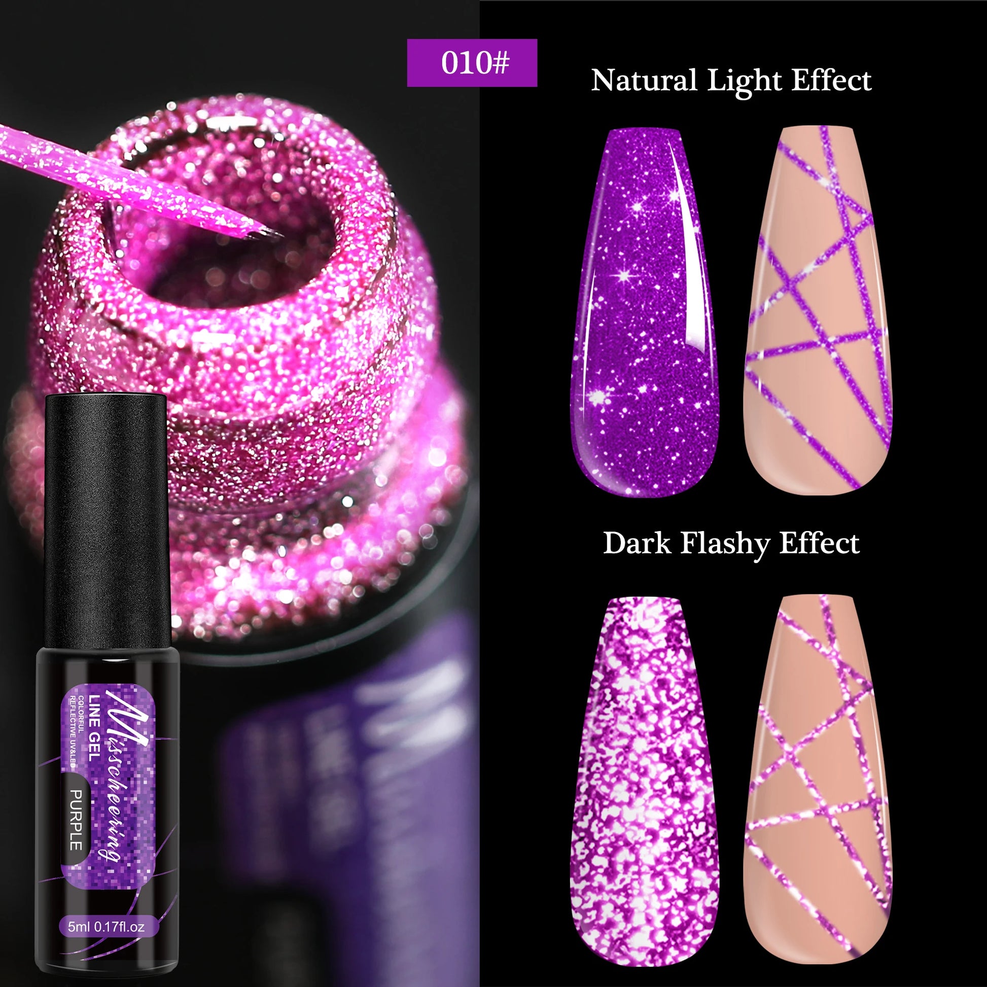 Gold Silver Glitter Liner Gel Nail Polish Super Bright Sparkling Glow In Dark French Line Semi Permanent Nail Painting UV Gel
