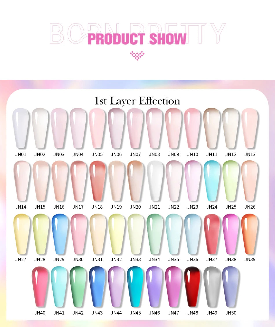 BORN PRETTYvernis à Ongles Gel, Semi Transparent, Soak Off UV LED, Vernis à Ongles Nude, N64.Gel Varjuvening,Art des ongles, 50 Couleurs, 10ml