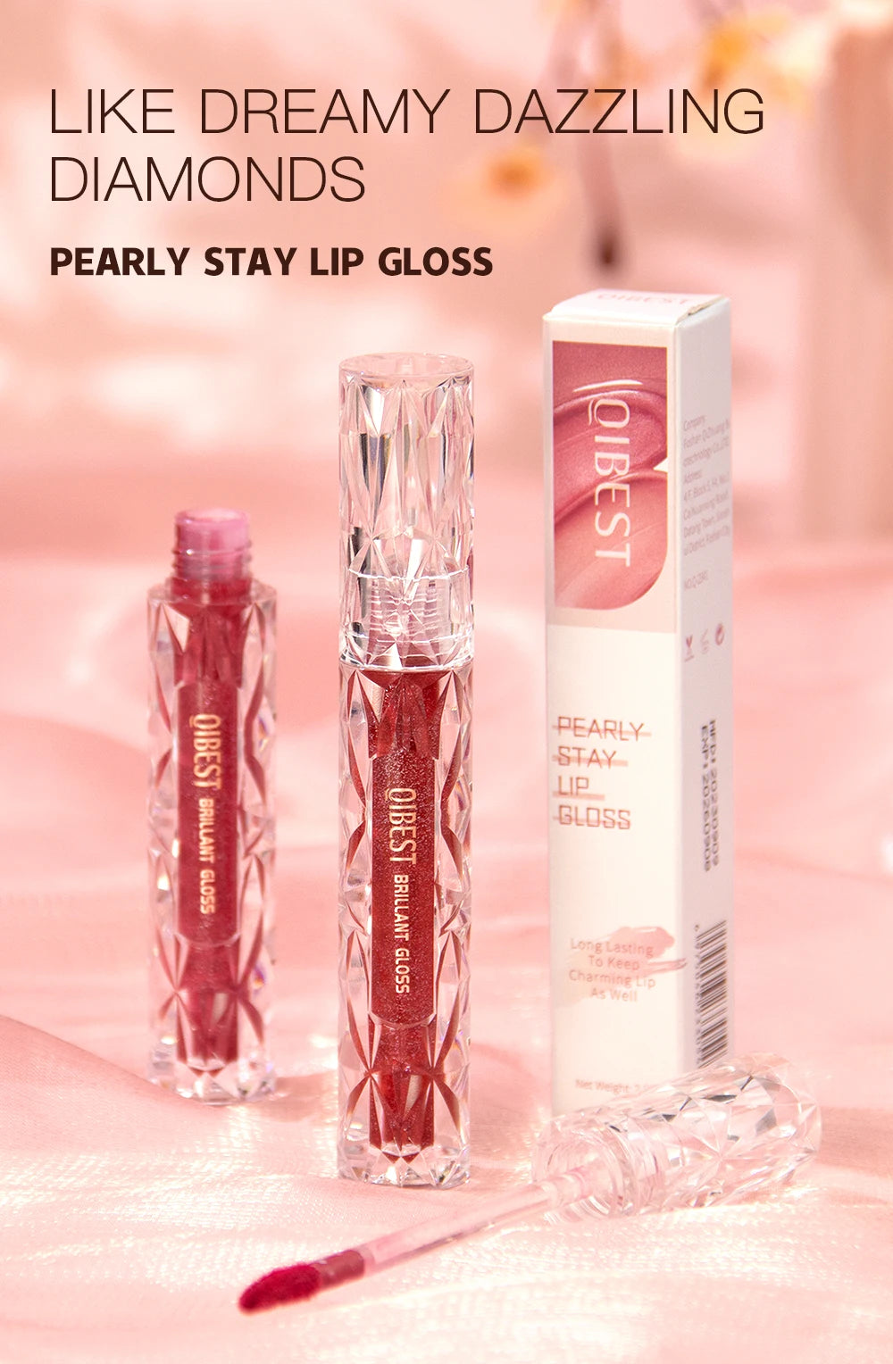QIBEST diamant liquide rouge à lèvres hydratant longue durée violet scintillant imperméable brillant à lèvres cosmétiques mat paillettes rouge à lèvres