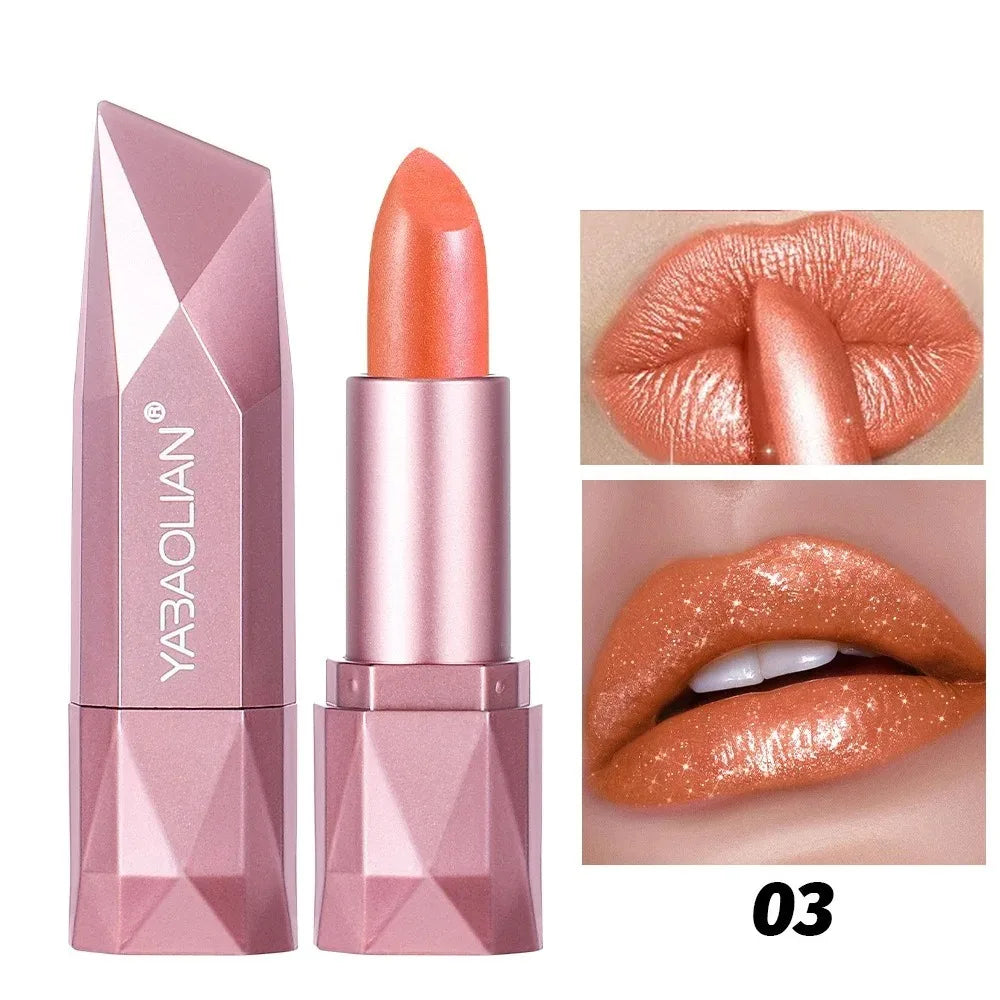 Rouge à lèvres rose rose diamant nude rouge à lèvres imperméable à paillettes nacrées longue durée rouge à lèvres en velours paillettes dorées paillettes métalliques maquillage