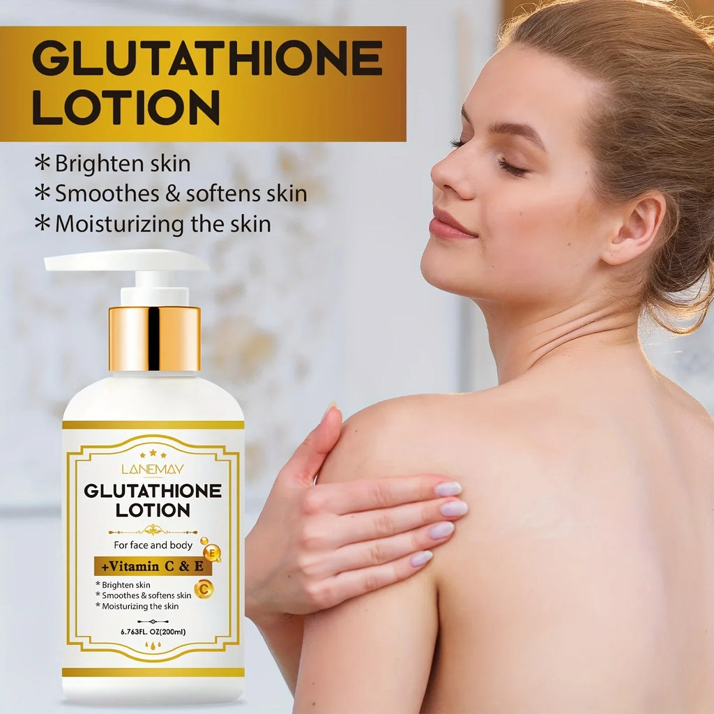 Lotion au glutathion avec vitamine C&E - Éclaircissant, hydratant et hydratant pour le visage et le corps pour le beige clair sec et fissuré, sans parabène