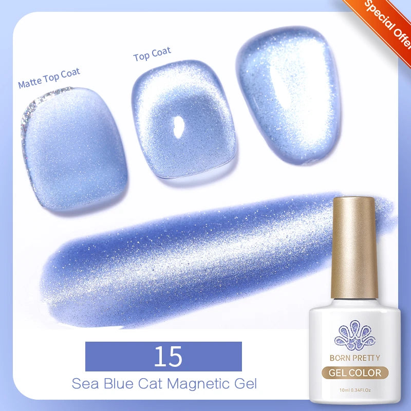 BORN PRETTY 10ml Gold Water Light Cat Magnetic Gel Polish Spaking Glitter Crystal Black Soak Off UV LED Vernis Manucure