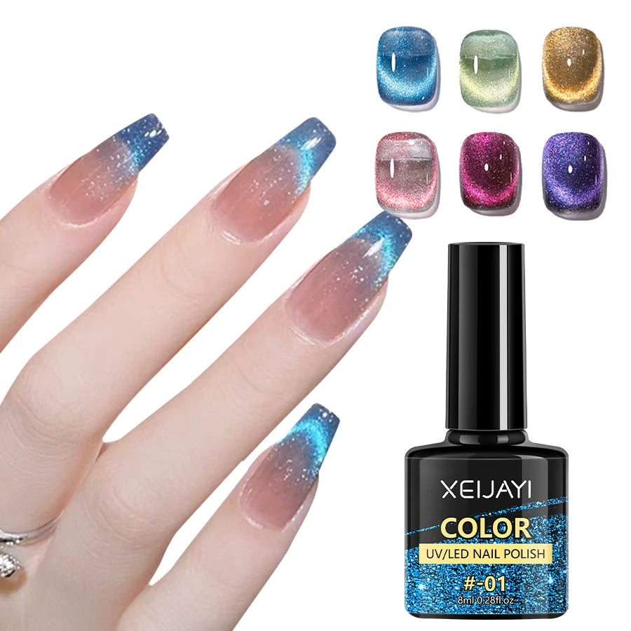 Ensemble de 6 vernis à ongles en gel œil de chat, vernis à ongles magnétique réfléchissant et bâton, tremper le vernis à ongles en gel œil de chat Manucure Nail Art Gift F
