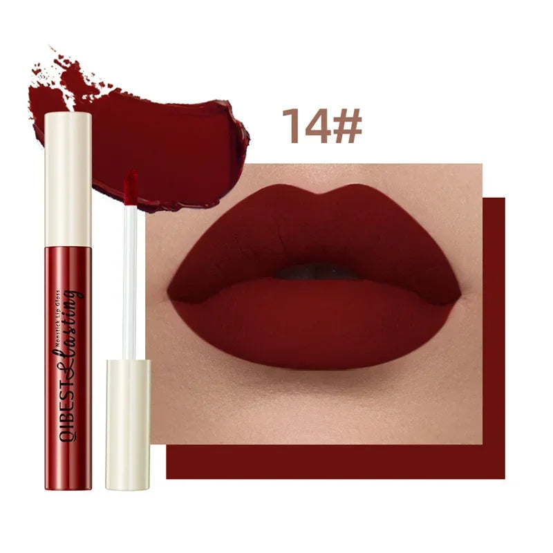 QIBEST 24 couleurs Rouge à lèvres liquide mat Imperméable Velours longue durée Brillant à lèvres rouge Teinte Maquillage Rouges à lèvres cosmétiques Brillants à lèvres