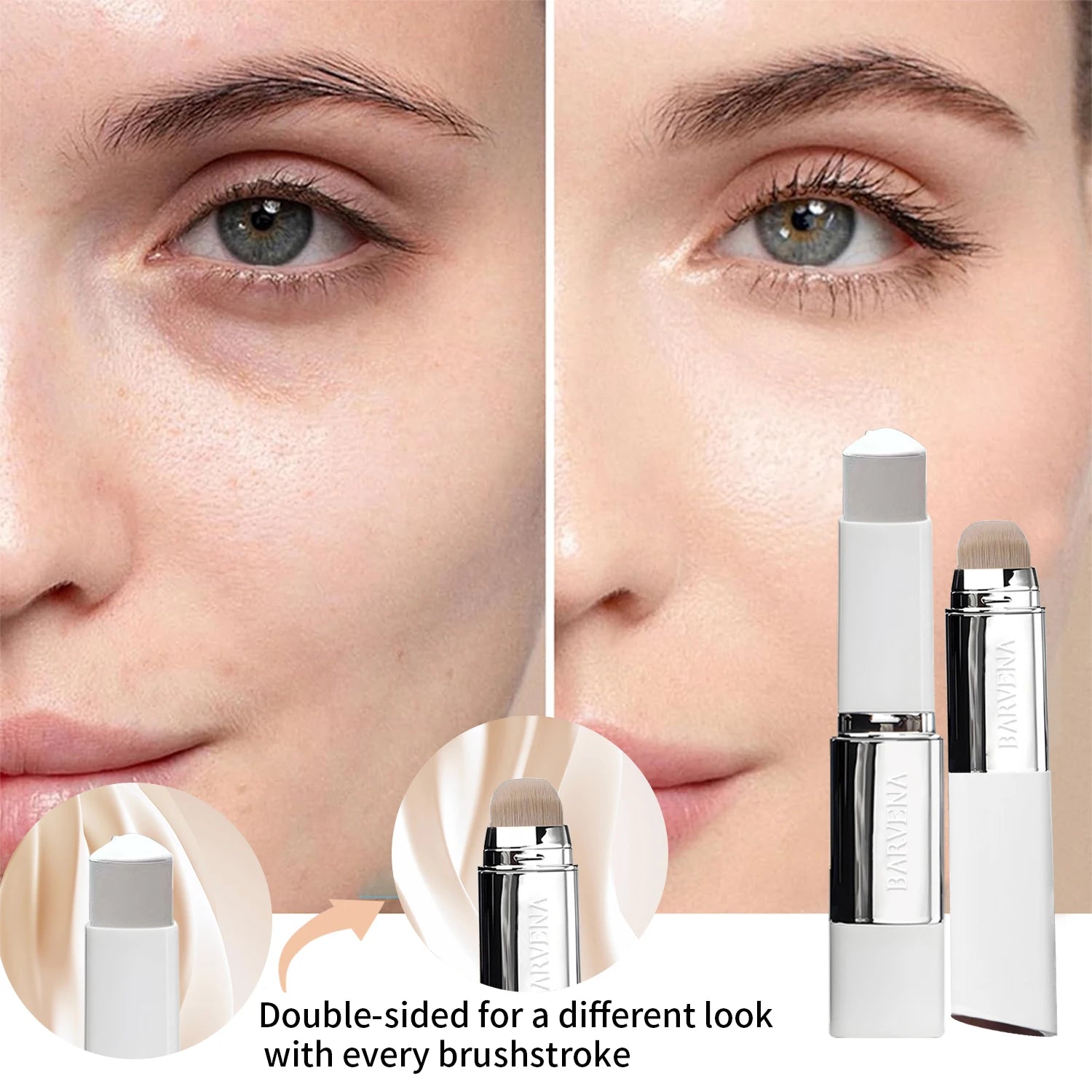 Bâton de fond de teint triangulaire à double extrémité avec pinceau, maquillage imperméable et anti-transpiration, longue durée, créant un effet rajeunissement