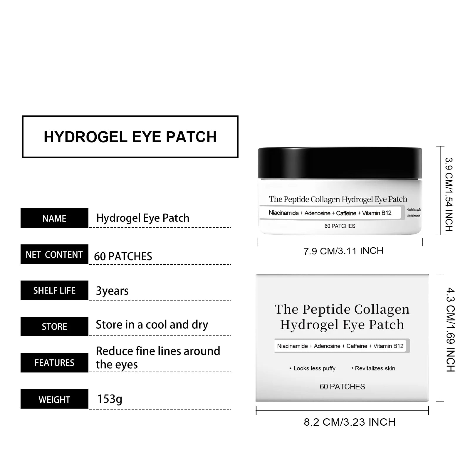 Patch pour les yeux en hydrogel de collagène peptidique Réduire les rides, les cernes avec le peptide de cuivre, la niacinamide, le gel hydratant raffermissant, coussinets pour les yeux
