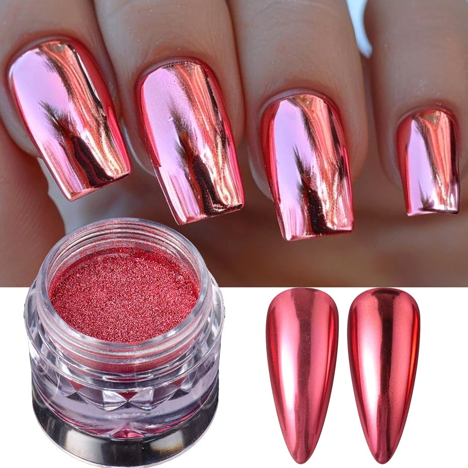 Poudre de chrome rouge Pigment d’ongles Miroir métallique Nail Art Poudre de paillettes Poussière de frottement Charmes Ongles Décorations Manucure