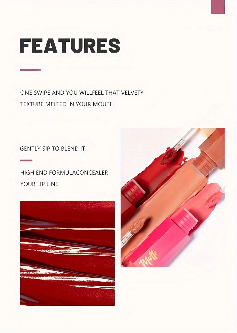 Rouge à lèvres  Pudaier liquide mat en velours, texture légère et fine comme une boue, cadeau de maquillage pour les lèvres imperméable longue durée pour les femmes